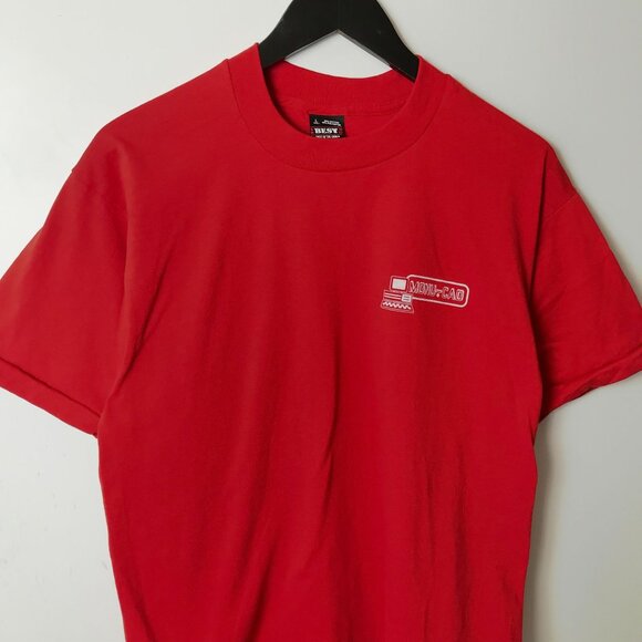 Monu-Cad T Shirt Vintage 90s Adult Red Large L Computer Applications USA 50/50 - Picture 11 of 16
